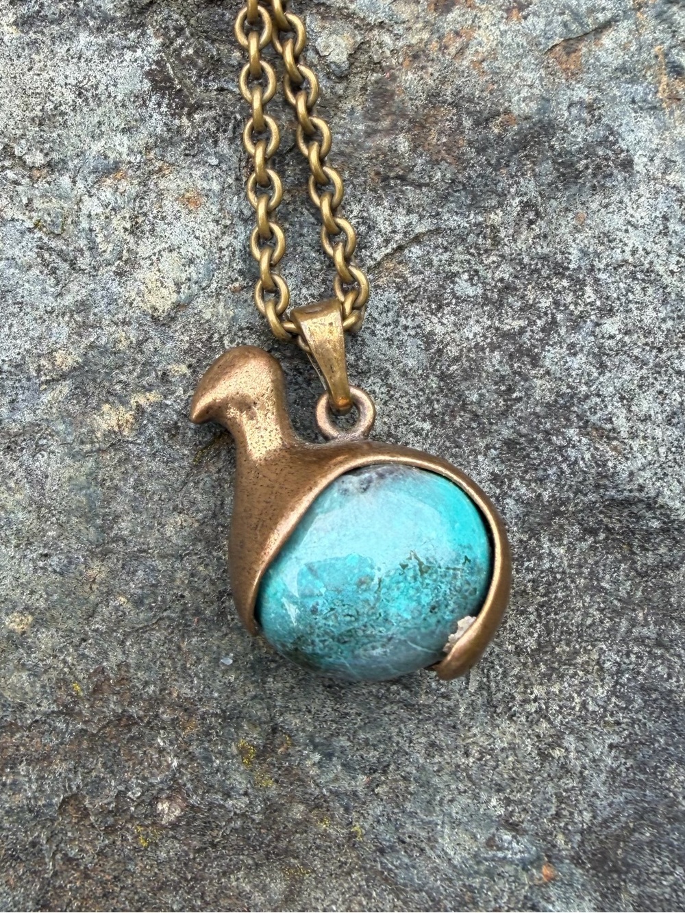 Vintage Kalevala Koru Töyri Bird Bronze ceramic blue 1990s charm necklace